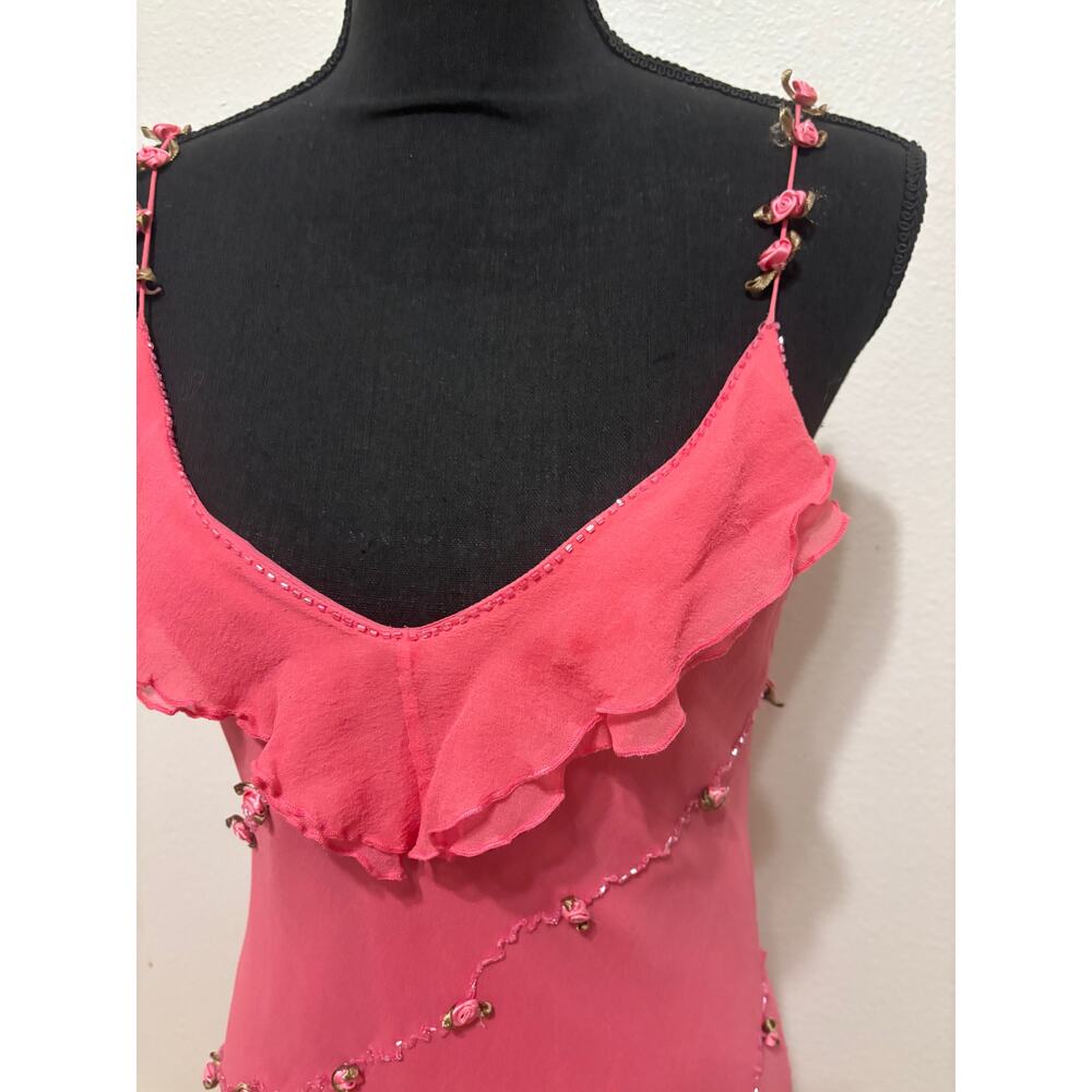 Vintage Pink Ice Rosette Asymmetrical Silk Dress - Picture 3 of 7